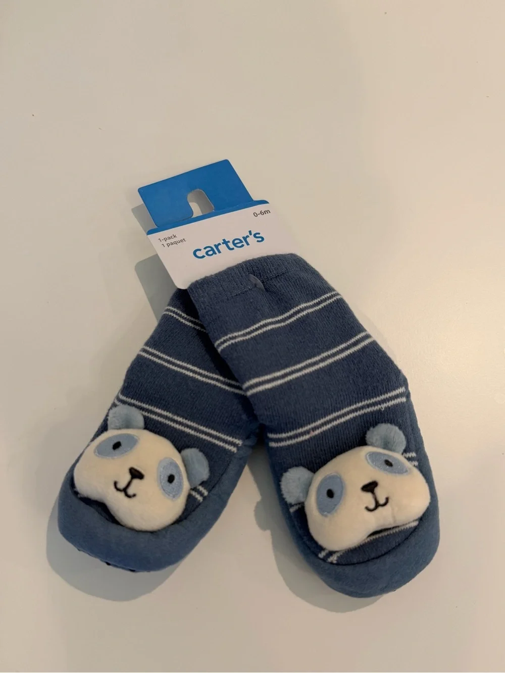 ✨ NWT Carter's Navy Blue Striped Baby Socks with Panda Appliqués - 0-6 Months ✨